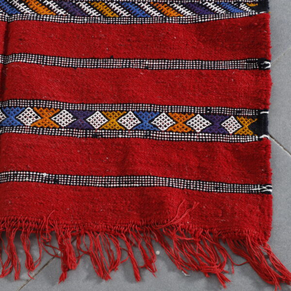 Vibrant Red Moroccan Kilim with Horizontal Stripes - Image 2