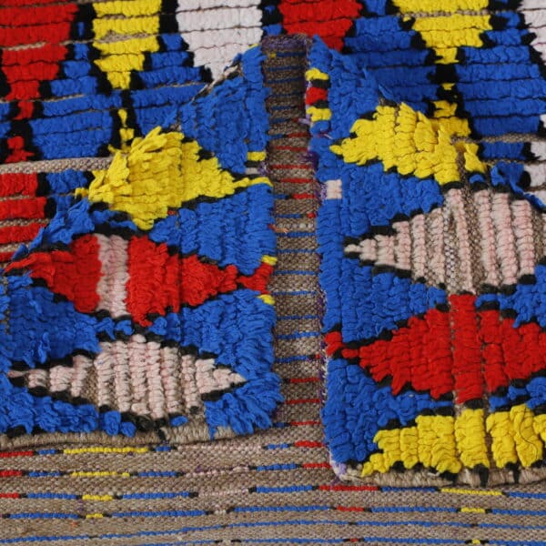 Handmade Colorful Moroccan Boucherouite Shag Rug with Diamond Pattern - Image 5