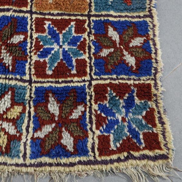 Handmade Colorful Moroccan Boucherouite Rug with Floral Checkerboard - Image 3