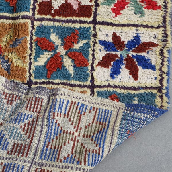 Handmade Colorful Moroccan Boucherouite Rug with Floral Checkerboard - Image 4