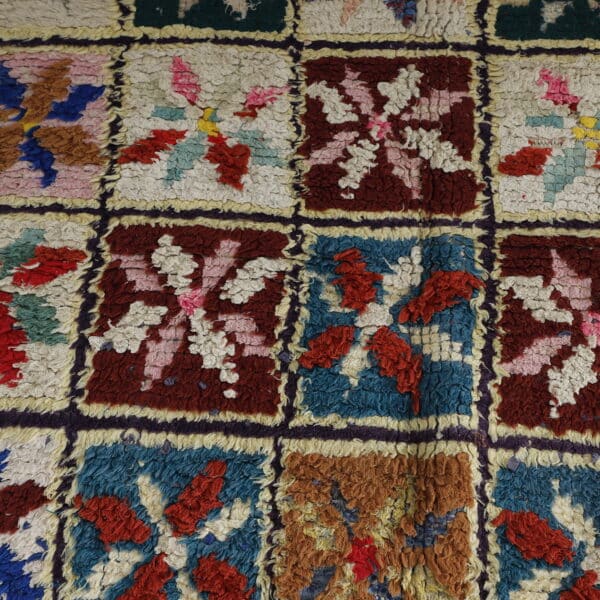 Handmade Colorful Moroccan Boucherouite Rug with Floral Checkerboard - Image 2