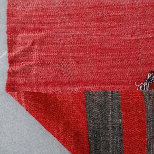 Large Handmade Red Moroccan Kilim with Striped Ends - Image 4