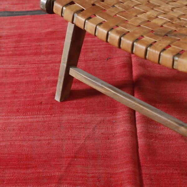 Large Handmade Red Moroccan Kilim with Striped Ends - Image 5