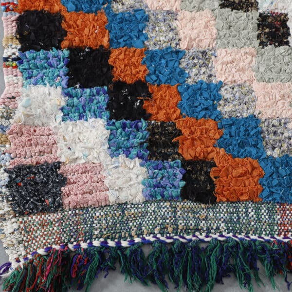 Large Handmade Colorful Moroccan Boucherouite Rug with Checkerboard Design - Image 4