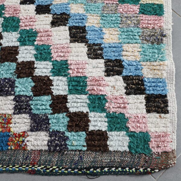 Large Handmade Colorful Moroccan Boucherouite Rug with Checkerboard Design - Image 6