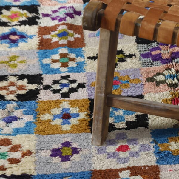 Large Handmade Colorful Moroccan Boucherouite Rug with Floral Checkerboard - Image 4