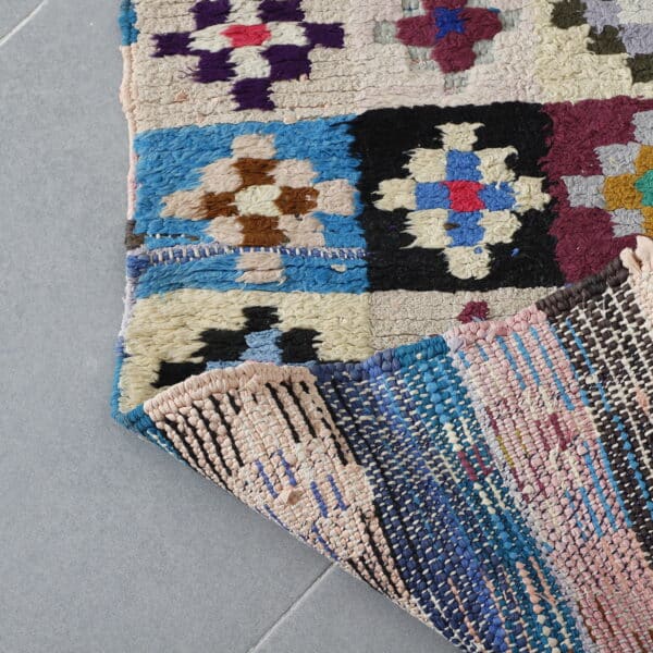 Large Handmade Colorful Moroccan Boucherouite Rug with Floral Checkerboard - Image 3