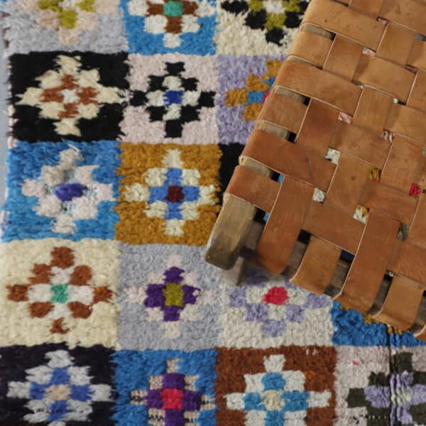 Large Handmade Colorful Moroccan Boucherouite Rug with Floral Checkerboard - Image 2