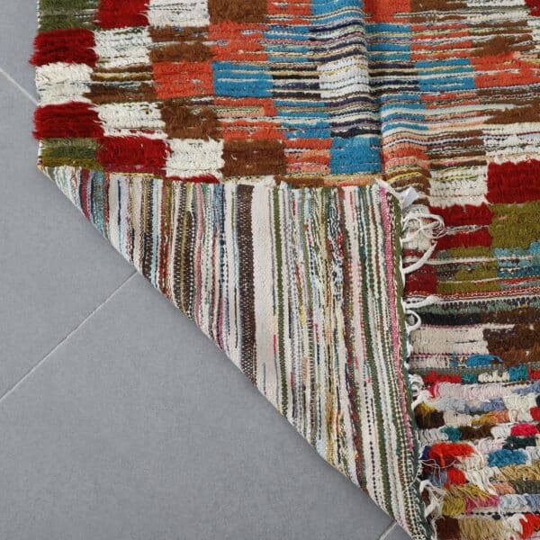 Handmade Colorful Moroccan Boucherouite Rug with Checkerboard Pattern - Image 2