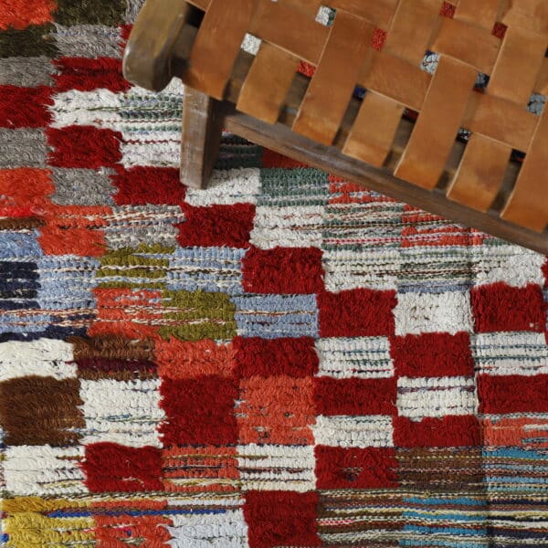 Handmade Colorful Moroccan Boucherouite Rug with Checkerboard Pattern - Image 6