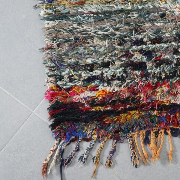 Large Handmade Colorful Moroccan Boucherouite Rug with Stripes and Checks - Image 5