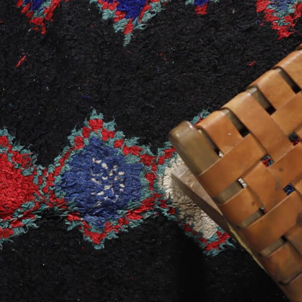 Handmade Dark Moroccan Beni Ourain Rug with Colorful Diamonds - Image 4