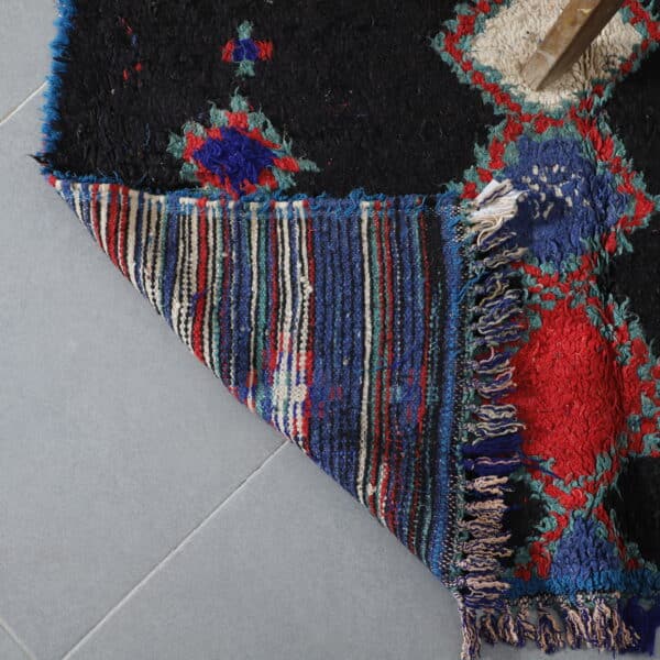 Handmade Dark Moroccan Beni Ourain Rug with Colorful Diamonds - Image 3