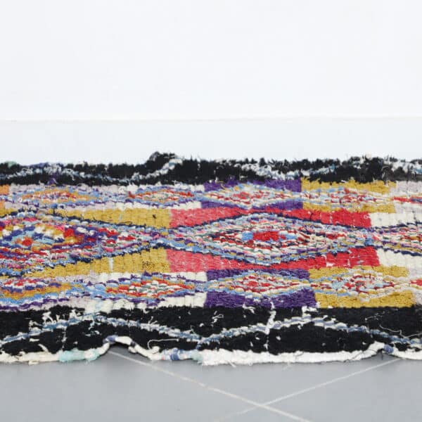 Large Handmade Colorful Moroccan Boucherouite Rug with Geometric Diamonds - Image 9