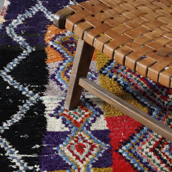 Large Handmade Colorful Moroccan Boucherouite Rug with Geometric Diamonds - Image 5