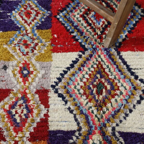 Large Handmade Colorful Moroccan Boucherouite Rug with Geometric Diamonds - Image 3