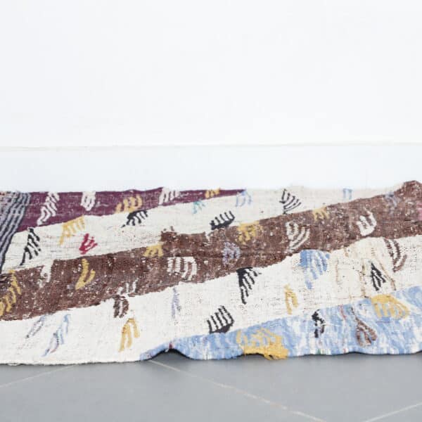 Handmade Moroccan Boucherouite Rug with Diagonal Stripes - Image 2