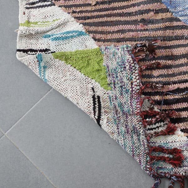 Handmade Moroccan Boucherouite Rug with Diagonal Stripes - Image 3