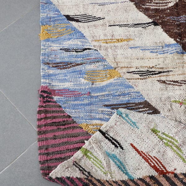 Handmade Moroccan Boucherouite Rug with Diagonal Stripes - Image 5