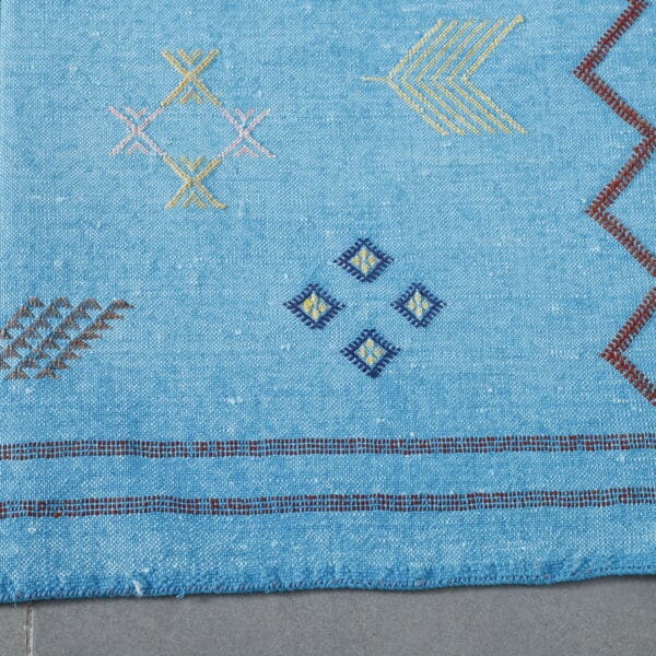 Light Blue Moroccan Cactus Silk Rug with Geometric Motifs - Image 3
