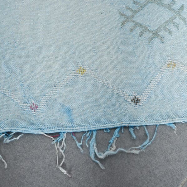 Light Blue Moroccan Cactus Silk Rug with Geometric Motifs - Image 3