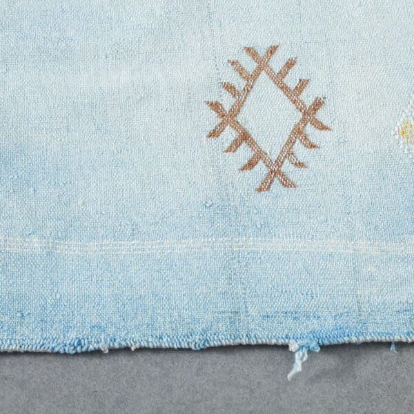 Light Blue Moroccan Cactus Silk Rug with Geometric Motifs - Image 4