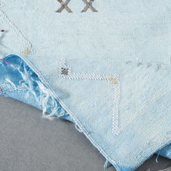 Light Blue Moroccan Cactus Silk Rug with Geometric Motifs - Image 5