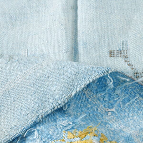 Light Blue Moroccan Cactus Silk Rug with Geometric Motifs - Image 6