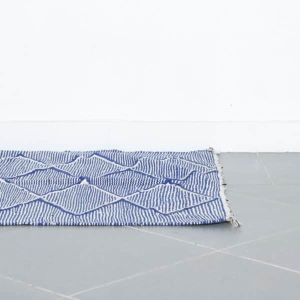 Blue and White Moroccan Kilim with Diamond Lattice - Image 2