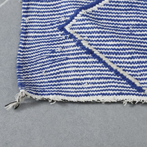Blue and White Moroccan Kilim with Diamond Lattice - Image 3