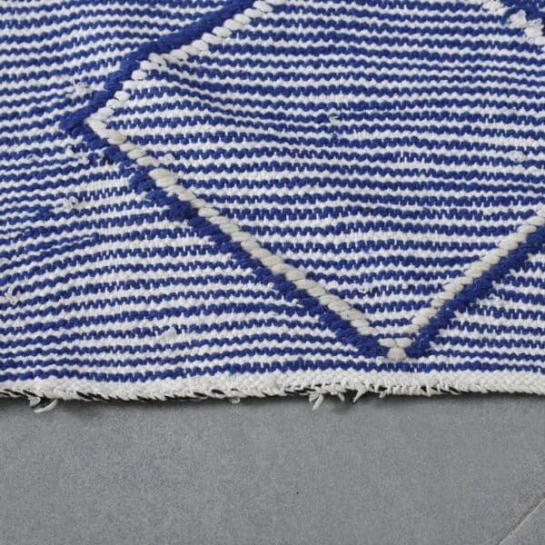 Blue and White Moroccan Kilim with Diamond Lattice - Image 6