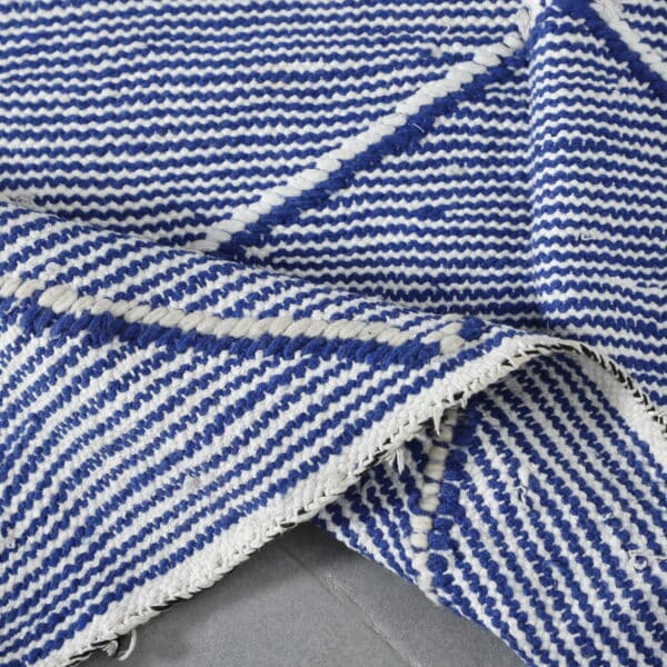Blue and White Moroccan Kilim with Diamond Lattice - Image 4
