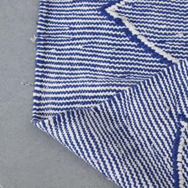 Blue and White Moroccan Kilim with Diamond Lattice - Image 7