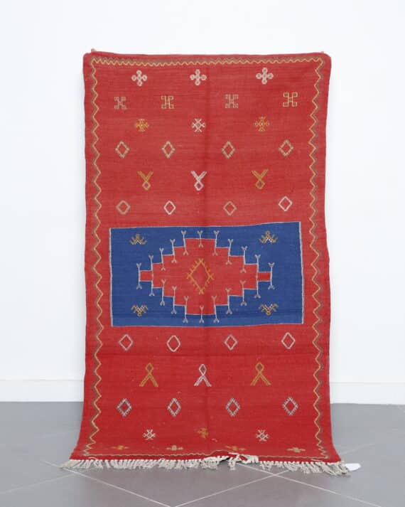 Red and Blue Moroccan Kilim with Geometric Motifs
