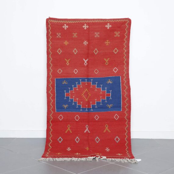 Red and Blue Moroccan Kilim with Geometric Motifs