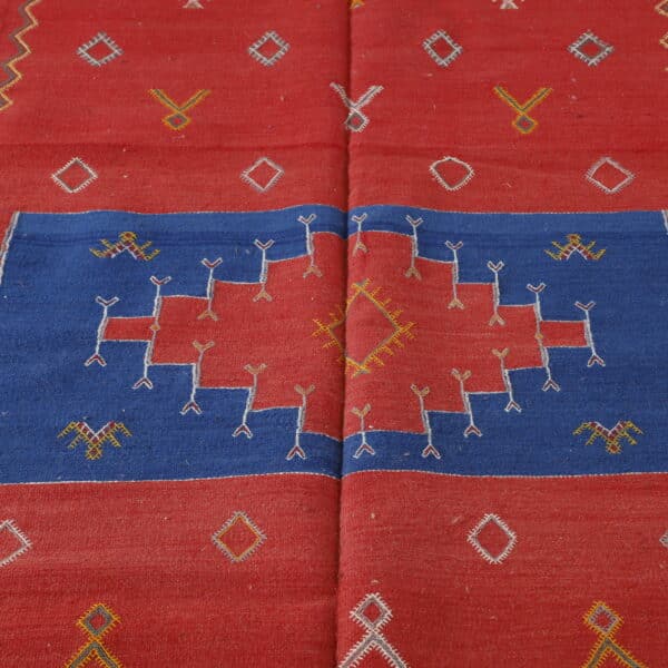 Red and Blue Moroccan Kilim with Geometric Motifs - Image 3