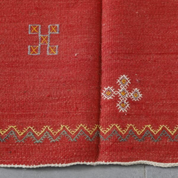 Red and Blue Moroccan Kilim with Geometric Motifs - Image 4