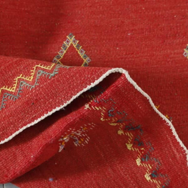 Red and Blue Moroccan Kilim with Geometric Motifs - Image 6