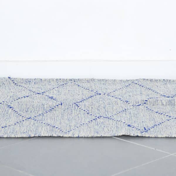Blue and White Moroccan Kilim with Diamond Lattice - Image 4