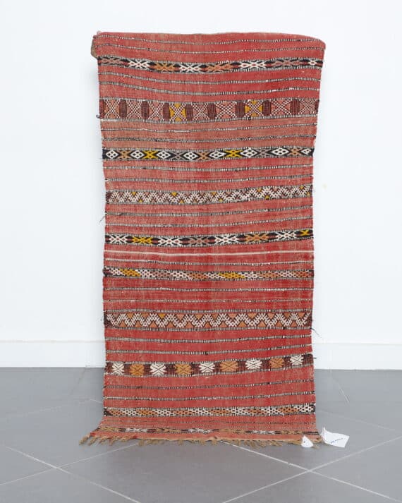 Red Moroccan Kilim with Geometric Stripes