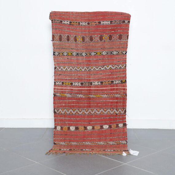 Red Moroccan Kilim with Geometric Stripes
