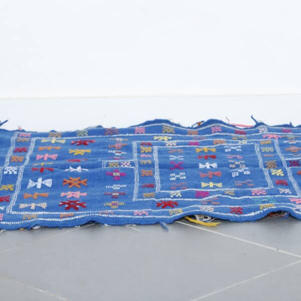 Blue Moroccan Kilim with Geometric Motifs - Image 5