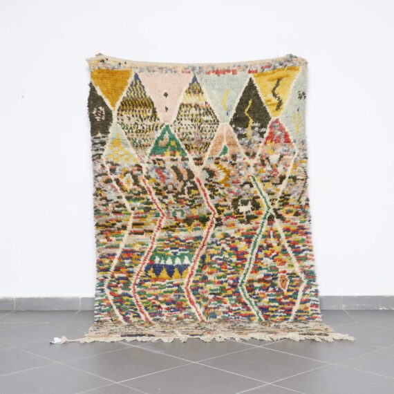 Colorful Boujaad Rug 7.5x5.2 Ft handmade in Morocco with tribal Amazigh motifs