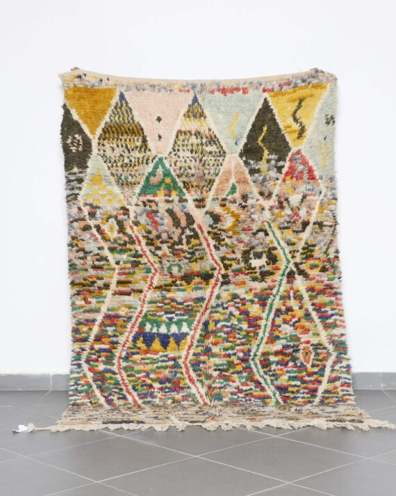 Colorful Boujaad Rug 7.5x5.2 Ft handmade in Morocco with tribal Amazigh motifs