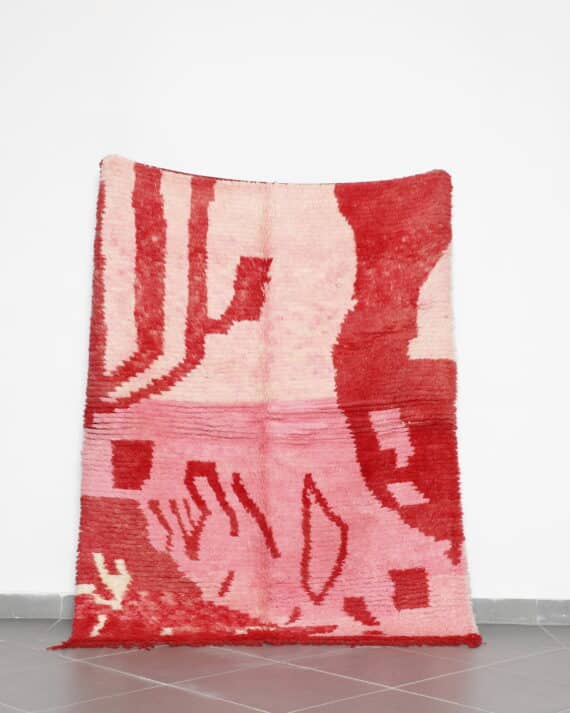 Pink Boujaad Rug 6.4x5.1 Ft handmade in Morocco with Amazigh motifs