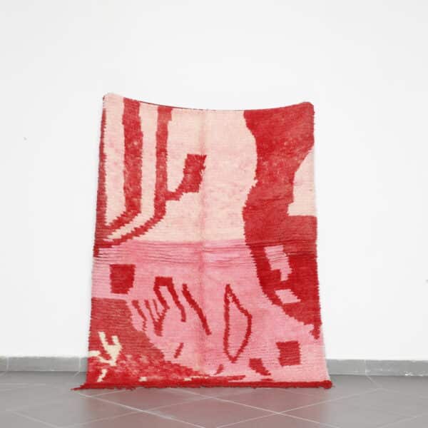 Pink Boujaad Rug 6.4x5.1 Ft handmade in Morocco with Amazigh motifs