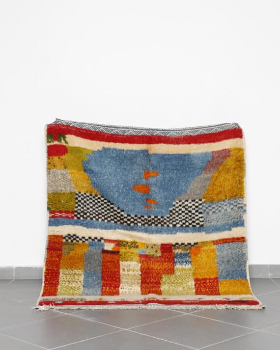 Colorful Taznakht Rug 5.2x4.7 Ft handmade in Morocco with tribal motifs