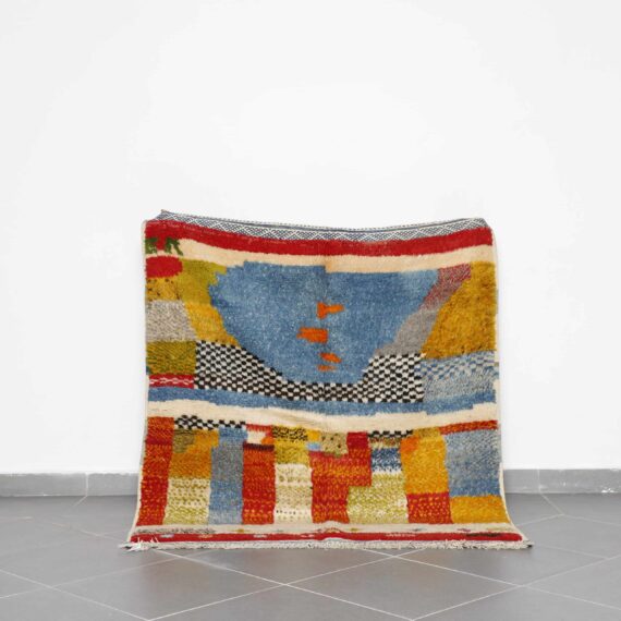 Colorful Taznakht Rug 5.2x4.7 Ft handmade in Morocco with tribal motifs