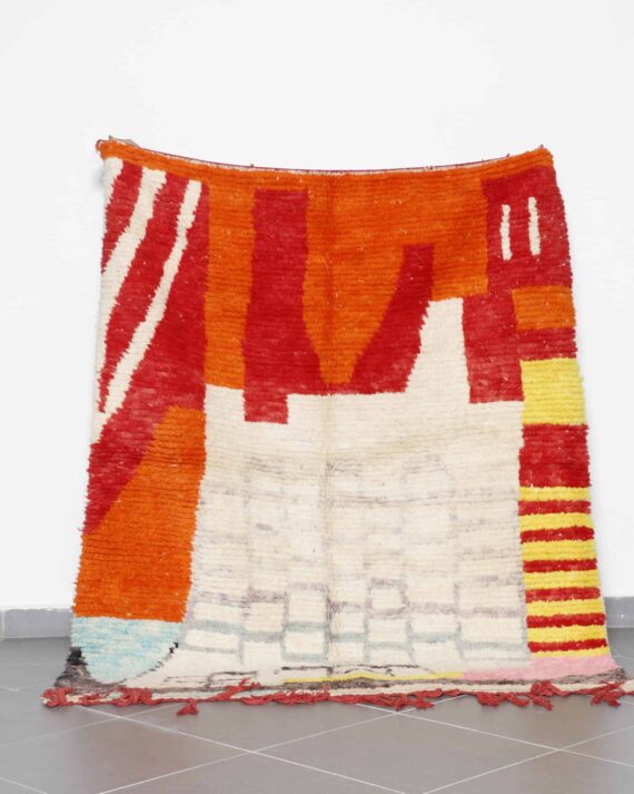 Abstract Boujaad Rug 6.2x5.1 Ft handmade in Morocco with tribal motifs