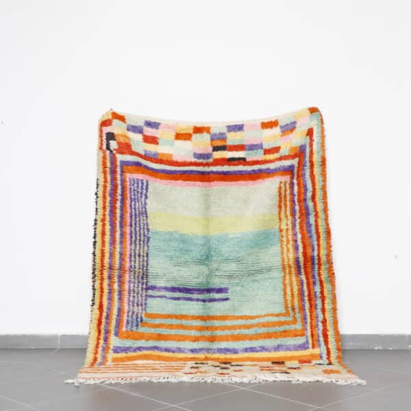 Colorful Boujaad Rug 6.6x5.1 Ft handmade in Morocco with tribal Amazigh motifs